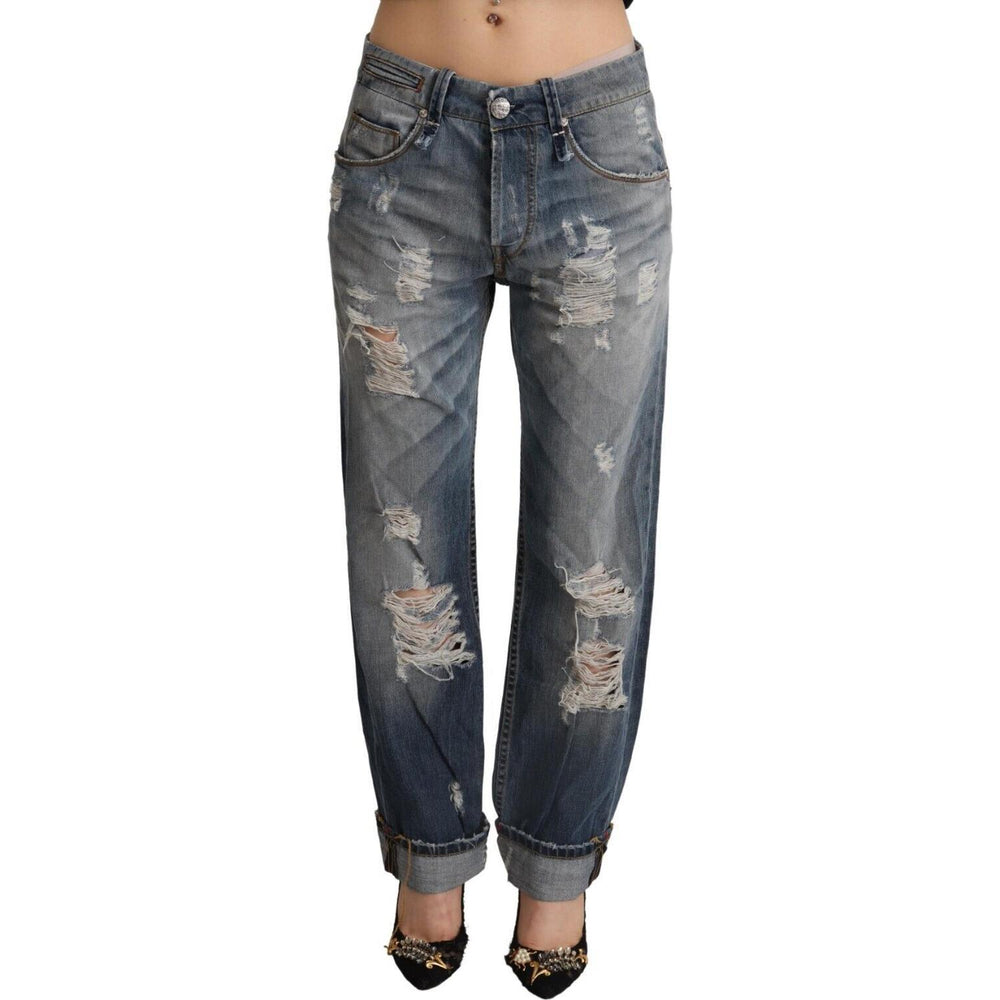 Acht Blue Tattered Mid Waist Straight Denim Cotton Jeans PAN71829 - 26
