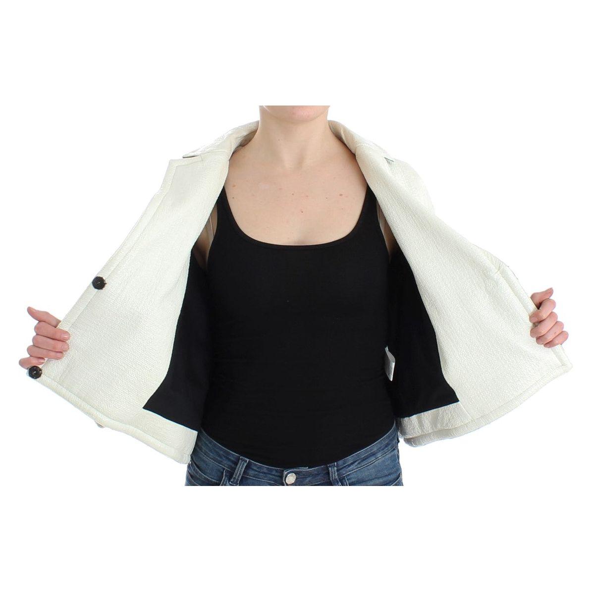 Andrea Pompilio White Black Cropped Leather Jacket Coats & Jackets