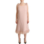 P.A.R.O.S.H. Pink Polyester Sleeveless Midi Feather Shift Dress DR28429 - 42