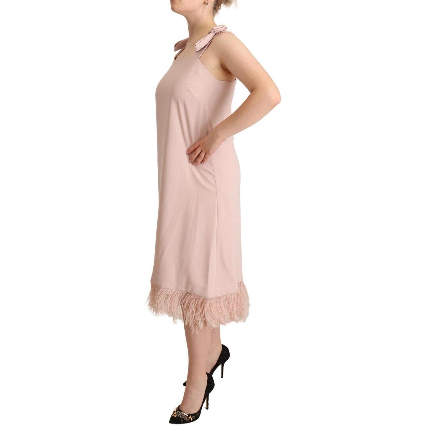 P.A.R.O.S.H. Pink Polyester Sleeveless Midi Feather Shift Dress DR28429 - 42