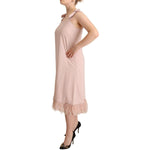 P.A.R.O.S.H. Pink Polyester Sleeveless Midi Feather Shift Dress DR28429 - 42