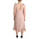 P.A.R.O.S.H. Pink Polyester Sleeveless Midi Feather Shift Dress DR28429 - 42