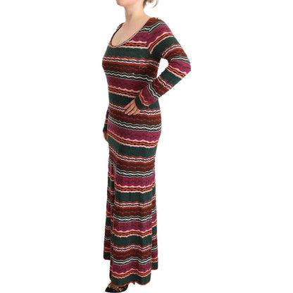 Missoni Multicolor Stripe Wool Knitted Maxi Sheath Dress