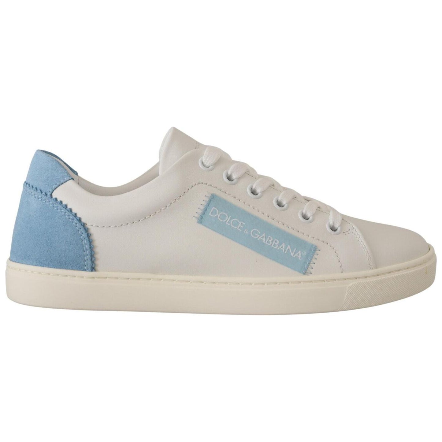 Dolce & Gabbana White Blue Leather Low Top Sneakers Shoes
