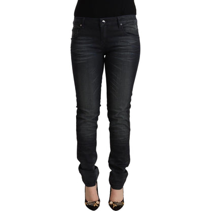 Acht Black Washed Cotton Low Waist Slim Fit Denim Jeans