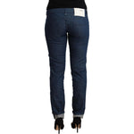 Acht Blue Cotton Low Waist Skinny Denim Folded Hem Jeans