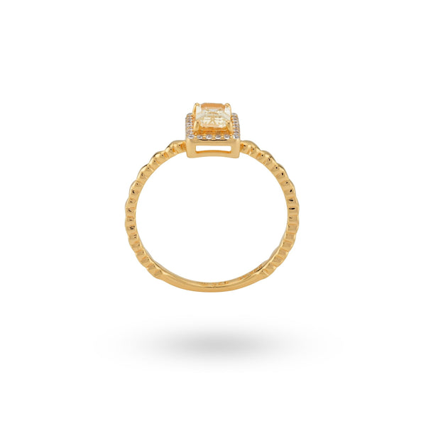 24KAE JEWELS JEWELRY Mod. 12472Y/52 gold ring with a square gemstone setting viewed from the side on a white background