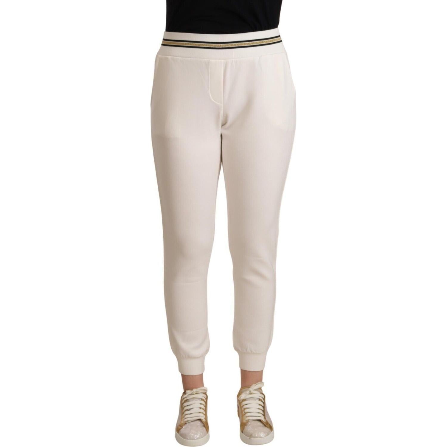 بنطال رياضي أنيق باللون الأبيض من باتريزيا بيبي بخصر متوسط