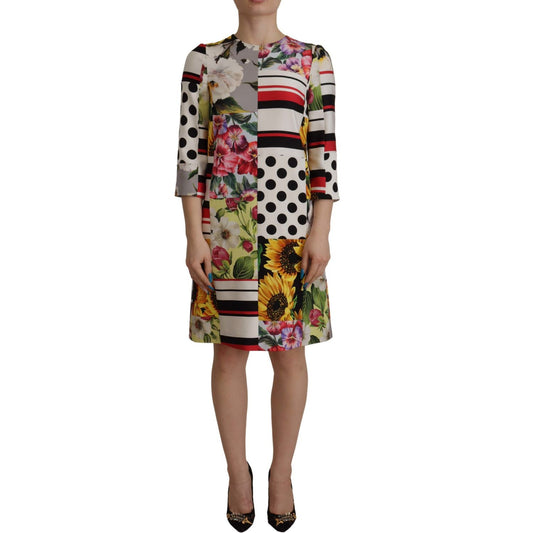Dolce & Gabbana Multicolor Charmeuse Floral Sheath Jaquard Pachwork Dress