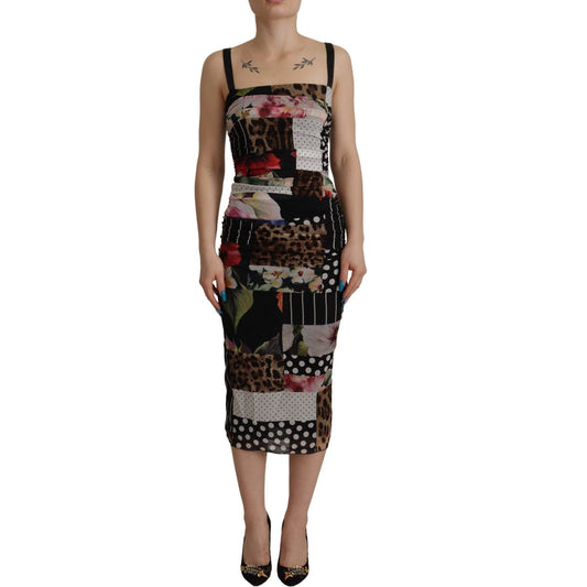 Dolce & Gabbana Elegant Patchwork Midi Silk Blend Dress Dolce & Gabbana Dark Slate Gray