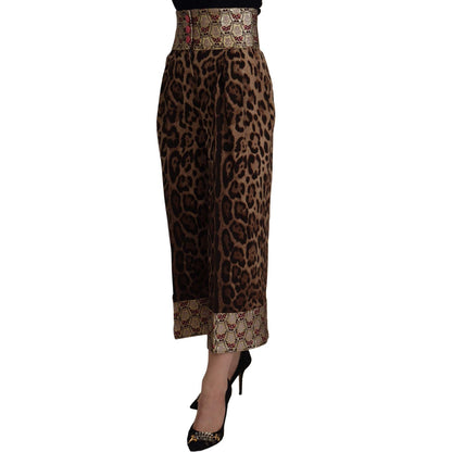 Dolce & Gabbana Brown Leopard Gold Jacquard High Waist Pants