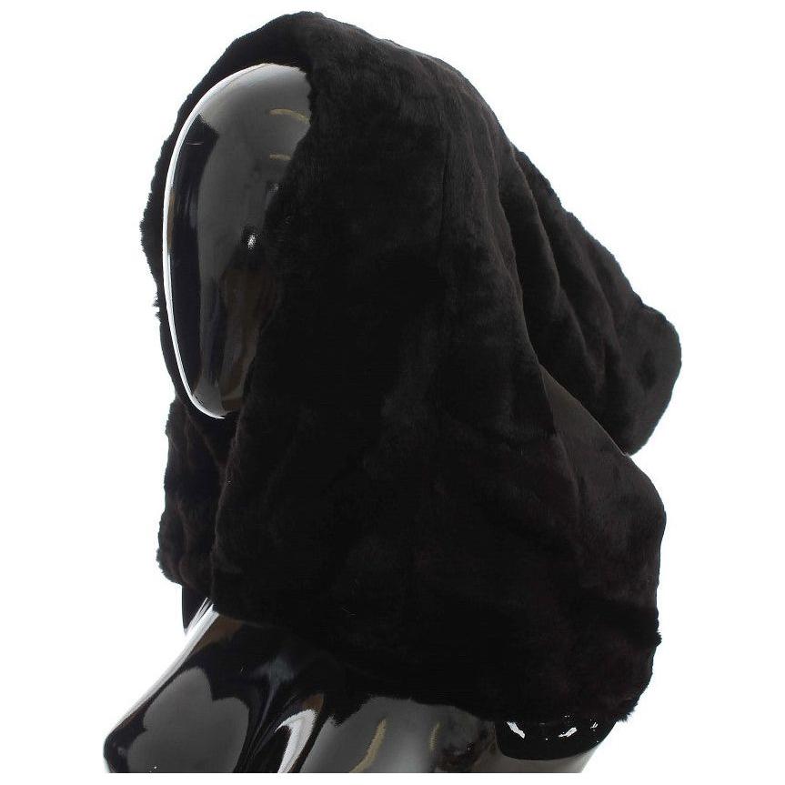 Dolce & Gabbana Black Weasel Fur Crochet Hood Scarf Hat Hood Scarf