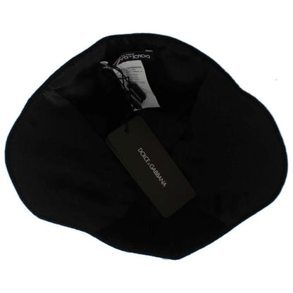 Dolce & Gabbana Black Wool White Floral Gold Leaf Hat Hat