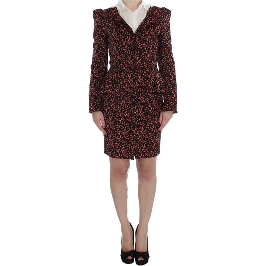BENCIVENGA Elegant Floral Two-Piece Skirt Suit Set Skirt Suit BENCIVENGA Black