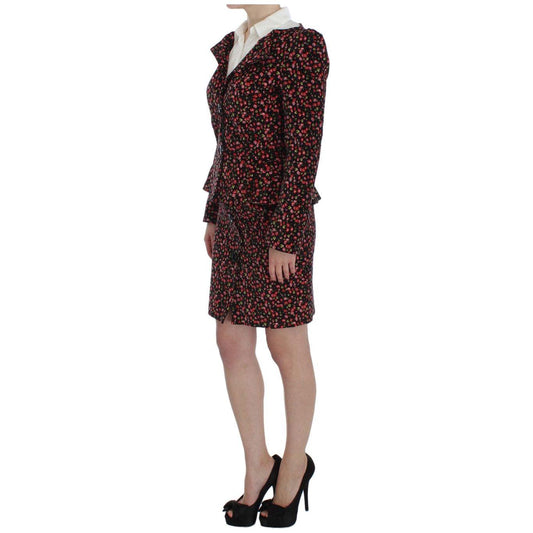BENCIVENGA Elegant Floral Two-Piece Skirt Suit Set Skirt Suit BENCIVENGA Dark Gray