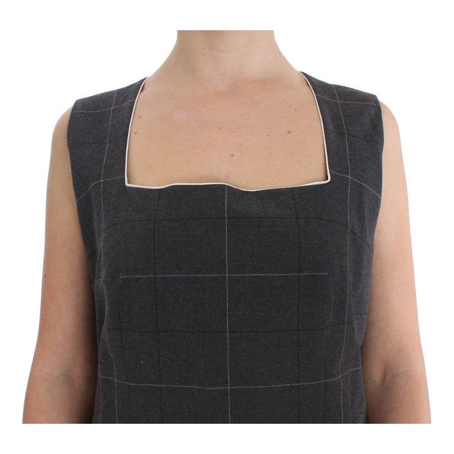 优雅灰色格纹紧身西装套装