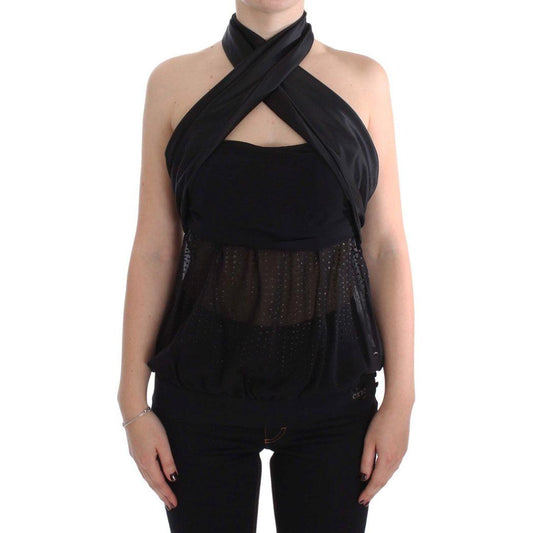 Exte Elegant Black Evening Wrap Top Blouse Exte Black