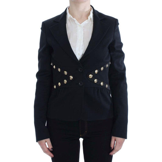 Exte Chic Black Stretch Blazer with Gold Button Detail Blazer Jacket Exte Black