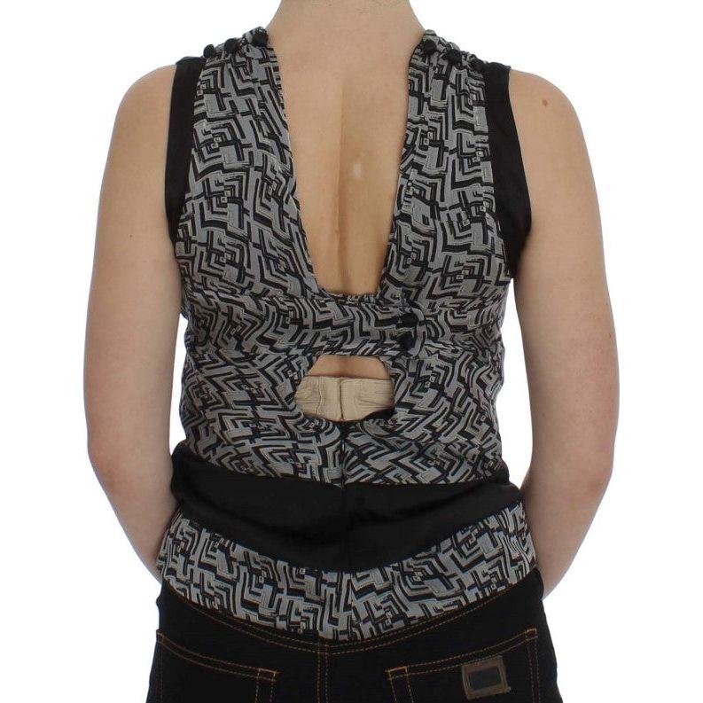 Karl Lagerfeld Gray Black Silk Blouse Top