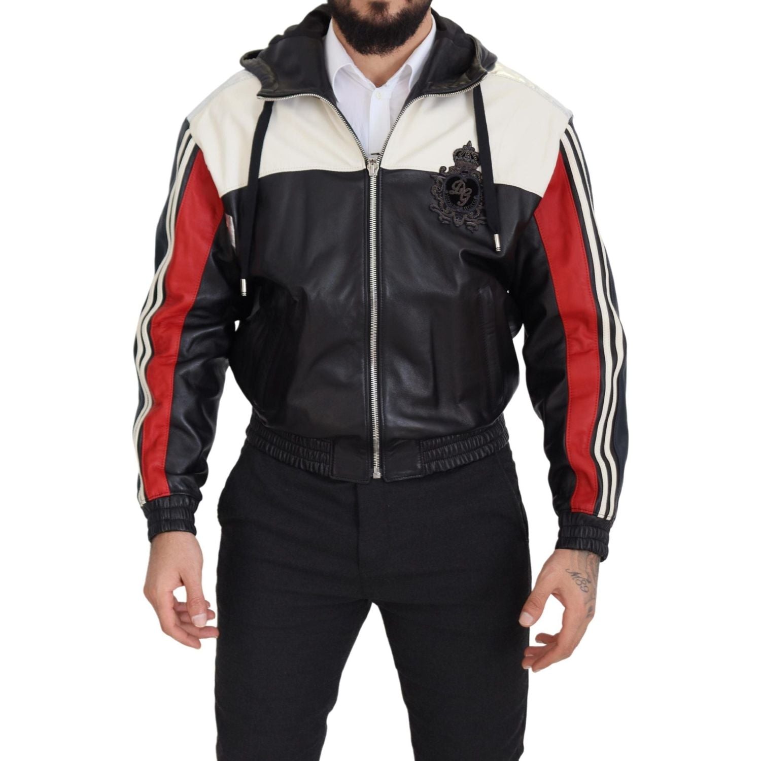 جاكيت بومبر من الجلد الأسود الفاخر من دولتشي آند غابانا