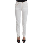 Cavalli White Cotton Blend Slim Fit Jeans