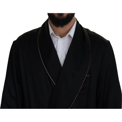 Dolce & Gabbana Black 100% Silk Robe Coat Wrap Jacket