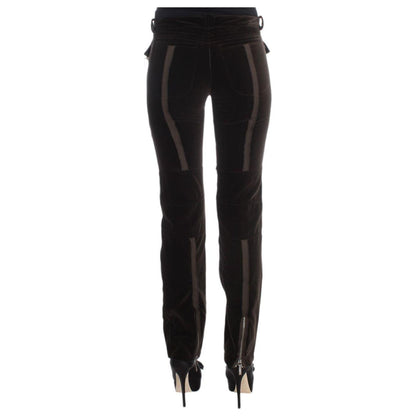 Ermanno Scervino Brown Cotton Velvet Zippers Slim Fit Pants