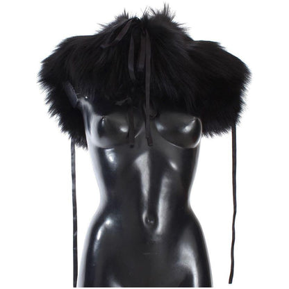 Dolce & Gabbana Black Fox Fur Shoulder Wrap Cover Collar Scarf Fur Wrap Scarves