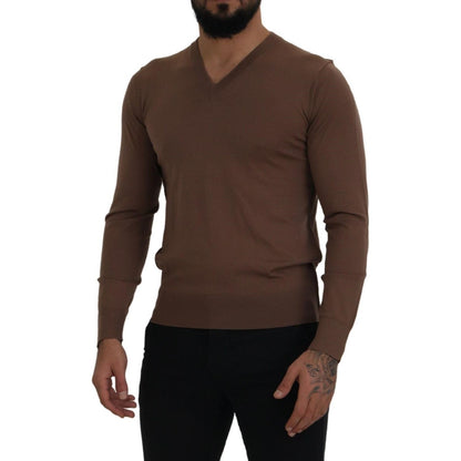 Dolce & Gabbana Brown Wool Men V-neck Pullover Sweater