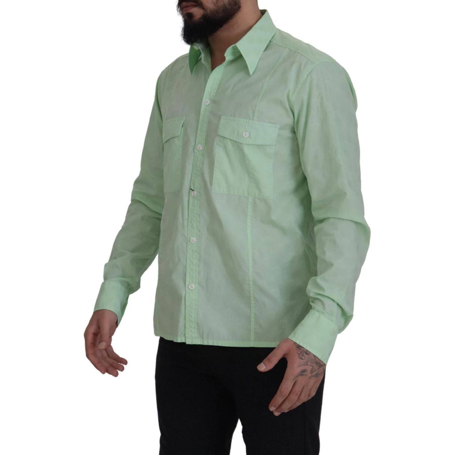 قميص دولتشي آند غابانا بقصّة Slim Fit وأزرار للأسفل باللون الأخضر النعناعي