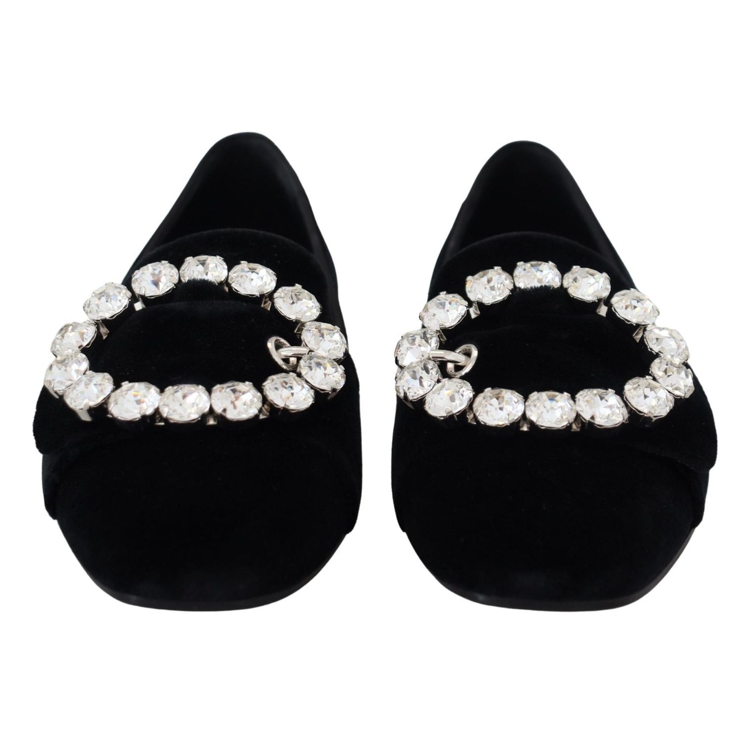 Dolce & Gabbana Black Velvet Crystals Loafers Flats Shoes