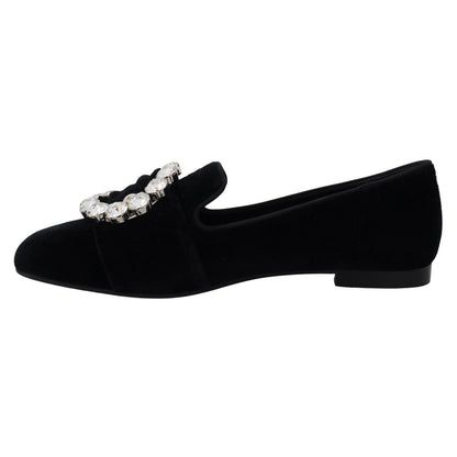 Dolce & Gabbana Black Velvet Crystals Loafers Flats Shoes