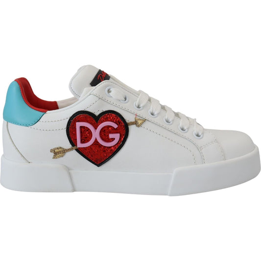 Dolce & Gabbana Elegant White Portofino Leather Sneakers Dolce & Gabbana Gray