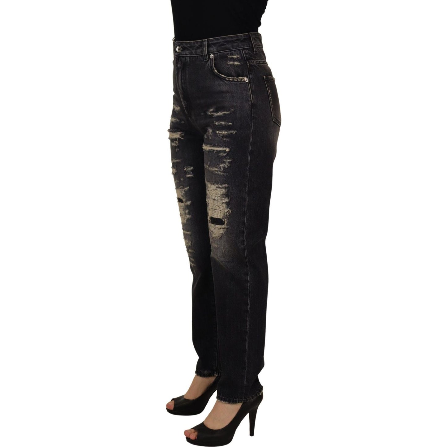 Dolce & Gabbana Black Washed Tattered High Waist Denim Jeans