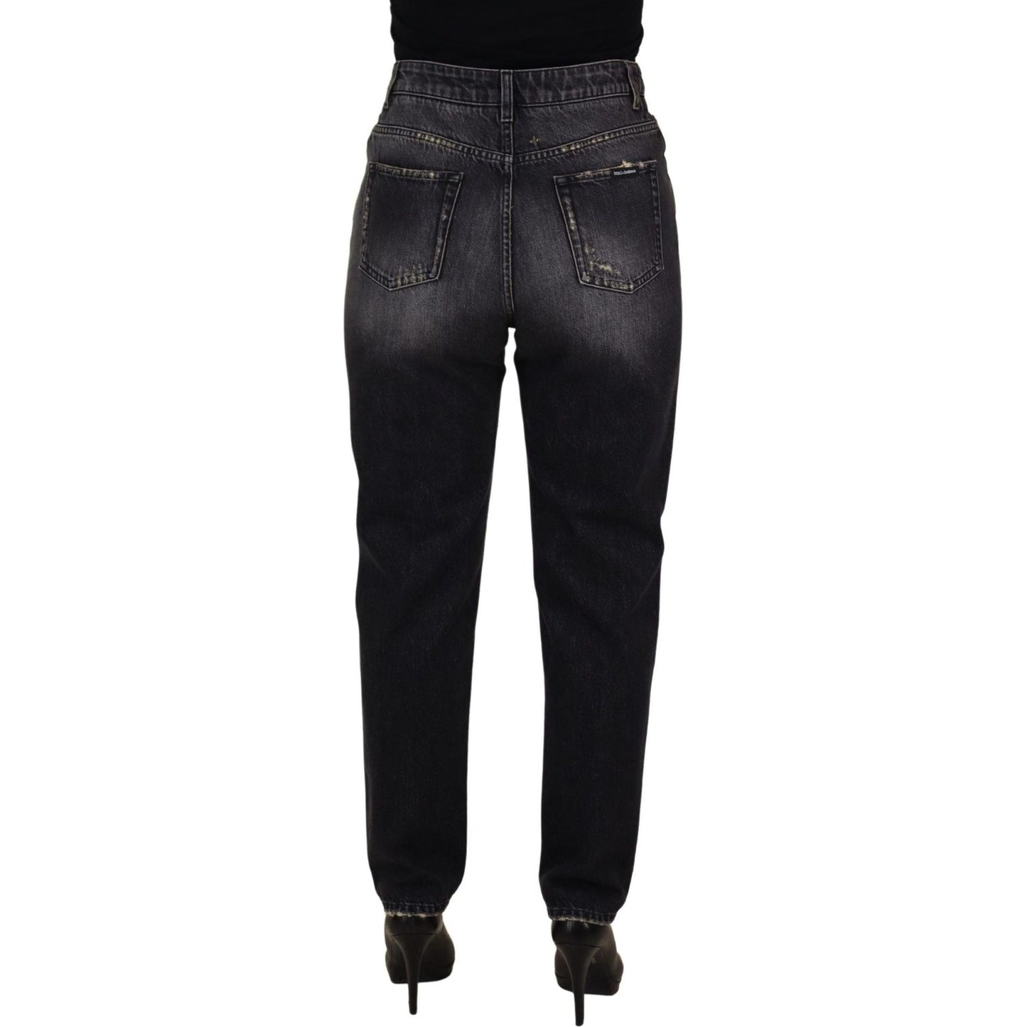Dolce & Gabbana Black Washed Tattered High Waist Denim Jeans