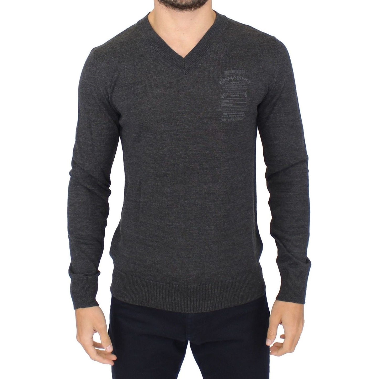 Ermanno Scervino Gray Wool Blend V-neck Pullover Sweater SIG10334-1