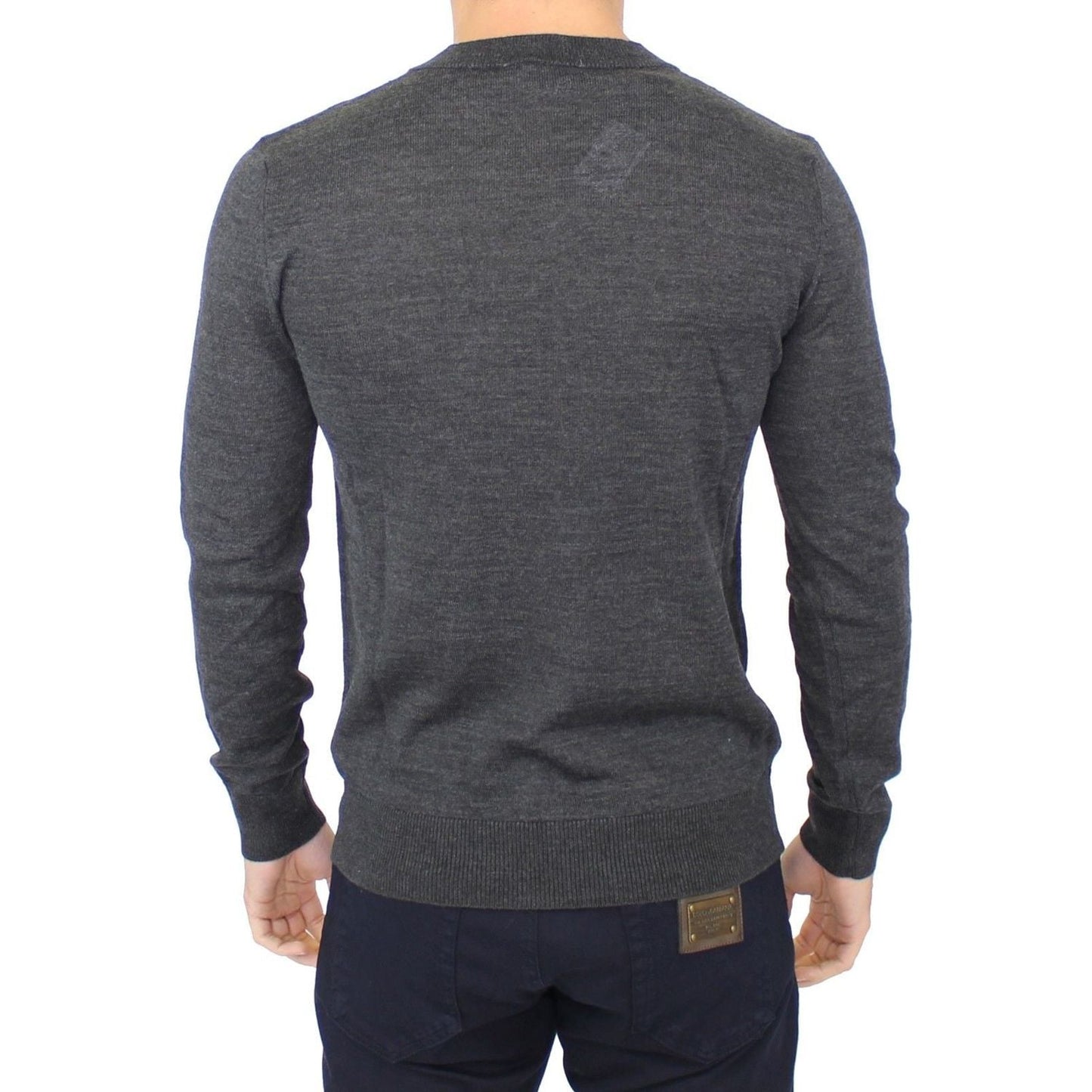 Ermanno Scervino Gray Wool Blend V-neck Pullover Sweater