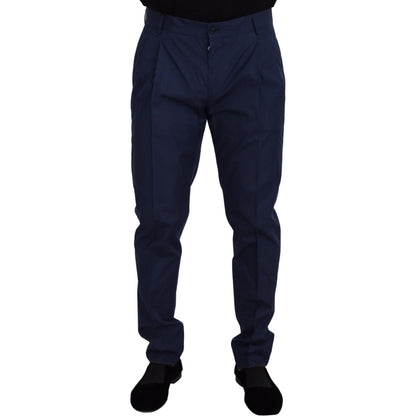 Dolce & Gabbana Blue Cotton Silk Trousers Chinos Pants