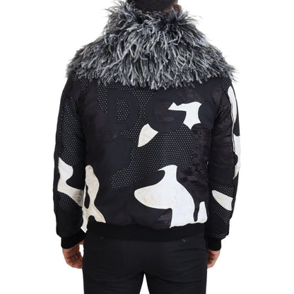 Dolce & Gabbana Black White Fur Shearling Full Zip Jacket