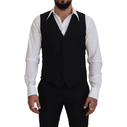 Dolce & Gabbana Black Virgin Wool Waistcoat Formal Dress Vest