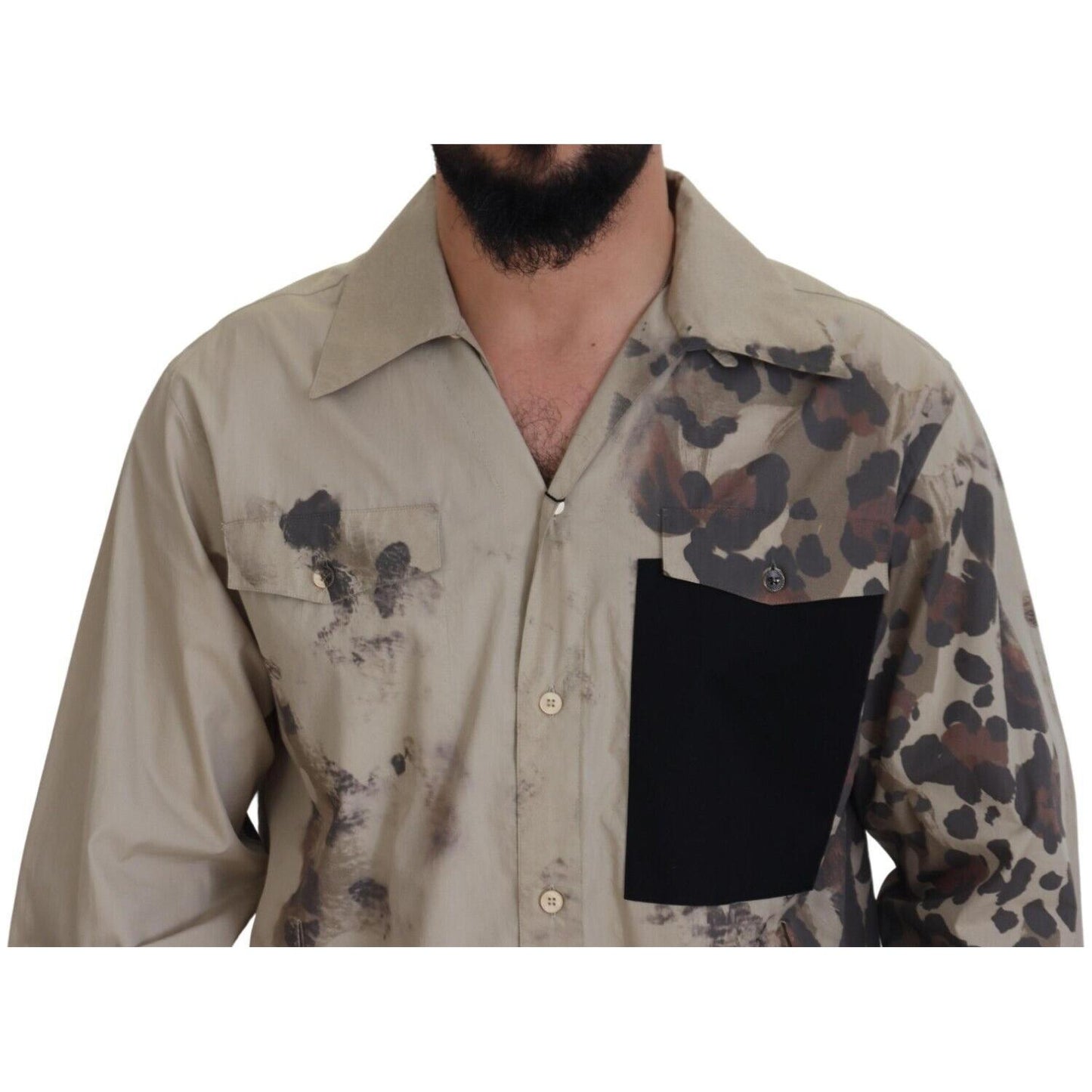 Dolce & Gabbana Beige Camouflage Cotton Long Sleeves Shirt