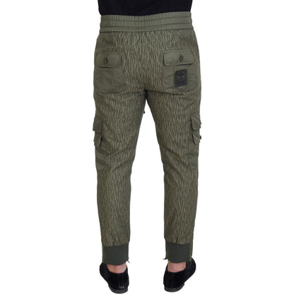 Dolce & Gabbana Green Striped Cargo Zipper Leg Men Trouser Pants