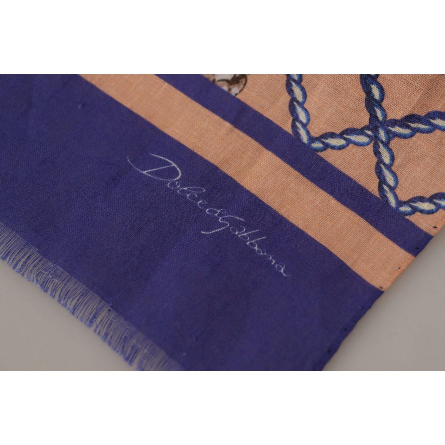 Dolce & Gabbana Blue Linen Seashell Pattern Mens Wrap Shawl Scarf