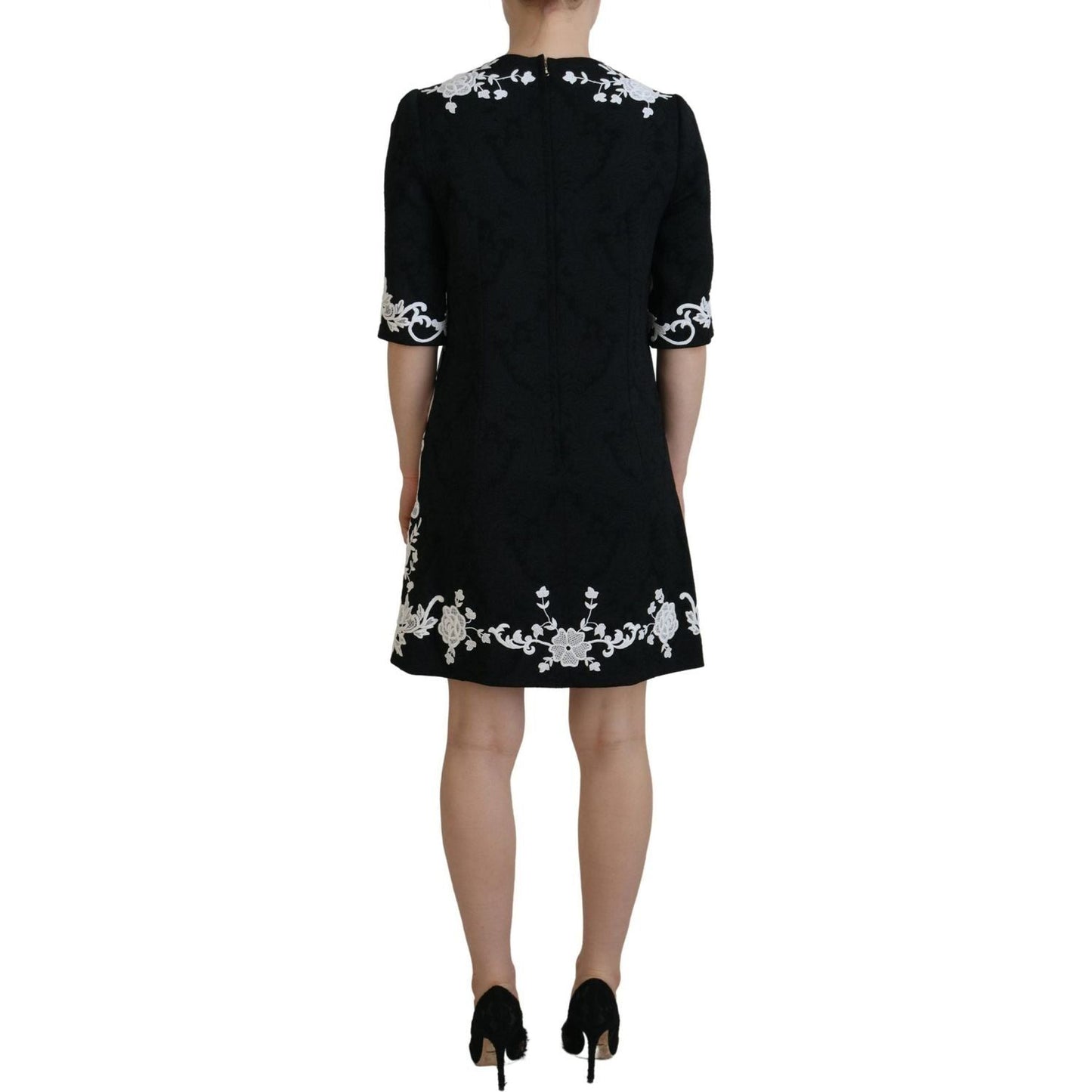 Dolce & Gabbana Black Lace Trim Half Sleeves A-line Dress