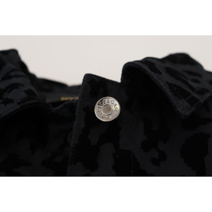 Dolce & Gabbana Black Leopard Long Sleeve Denim Cotton Jacket
