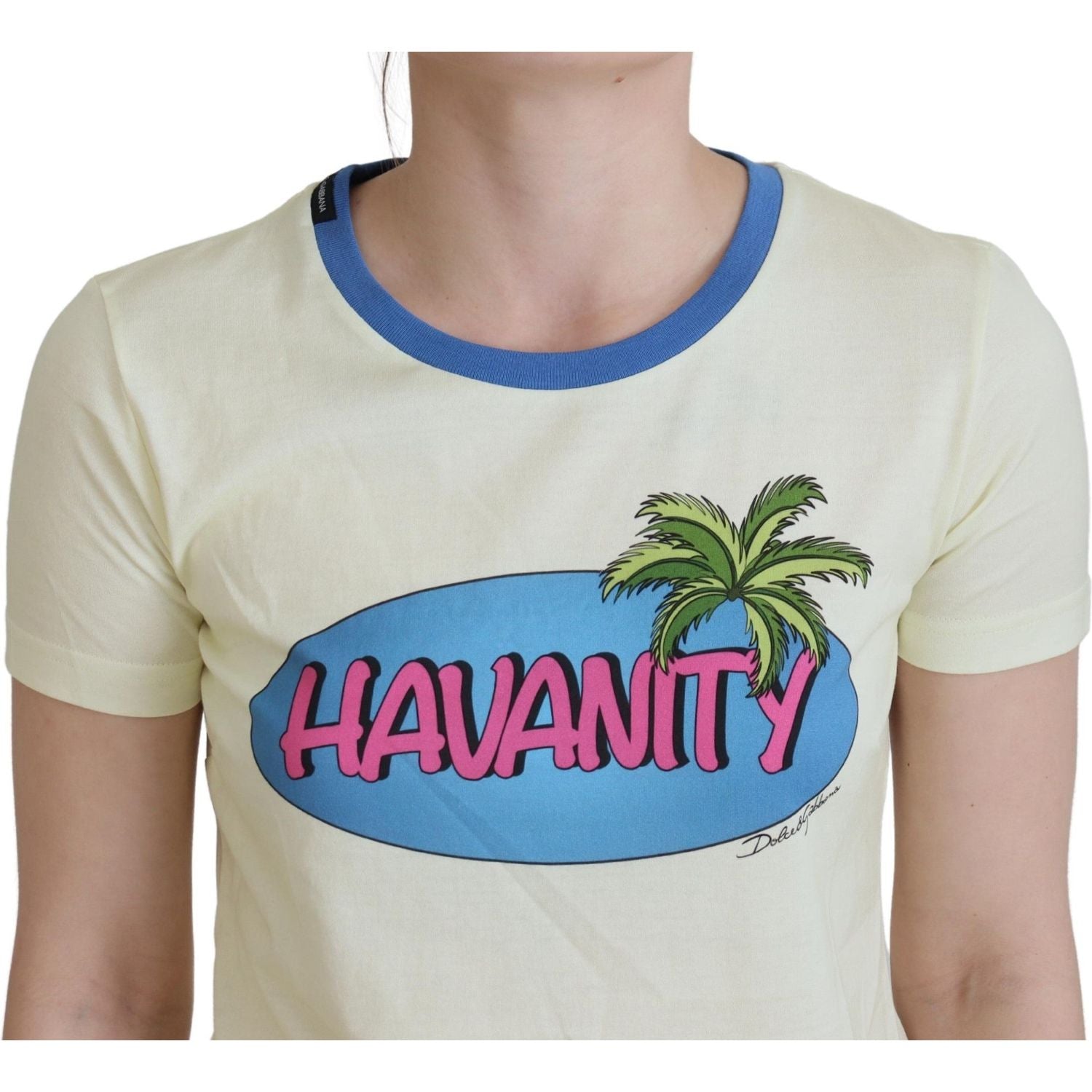 تي شيرت قطني أصفر أنيق بطبعة أنيقة من دولتشي آند غابانا