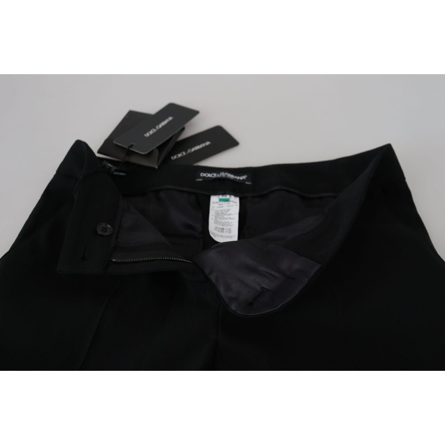 بنطلون أنيق من الصوف والحرير باللون الأسود من دولتشي آند غابانا