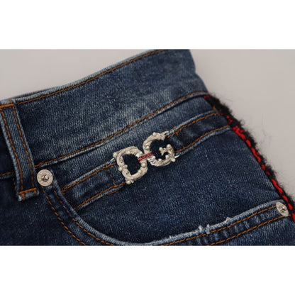 Dolce & Gabbana Blue Checkered Back Skinny Denim Jeans Jeans & Pants
