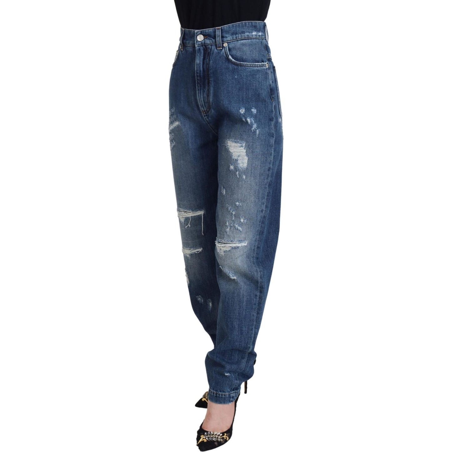 Dolce & Gabbana Blue Washed Cotton Tattered Denim Jeans