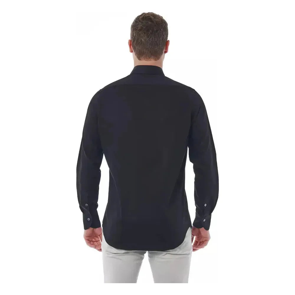 优雅黑色棉质意大利衬衫